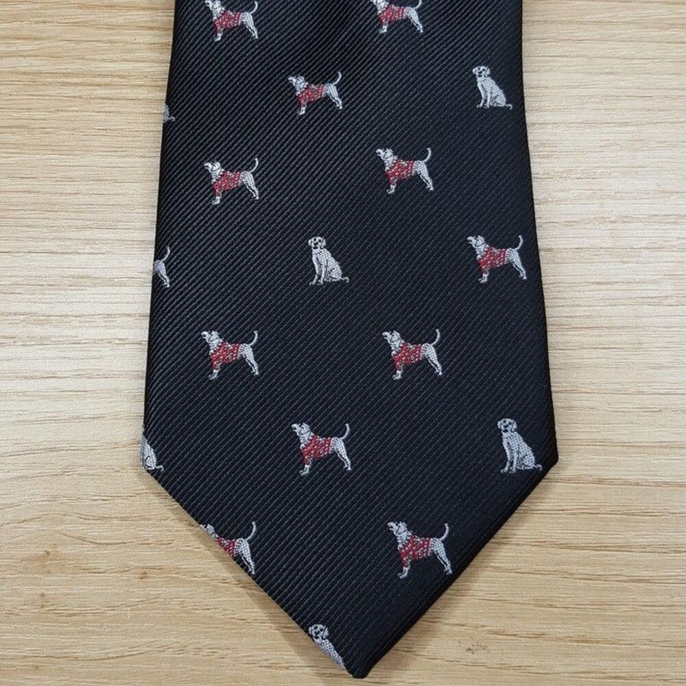 CLUB ROOM Mens Neck Tie Black Onyx Dog Print Classic Pointed